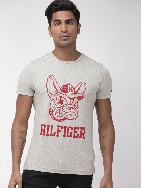 

Tommy Hilfiger Men Grey Melange Printed Round Neck T-shirt