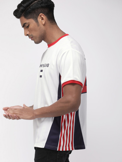 

Tommy Hilfiger Men White & Navy Blue Printed Round Neck T-shirt