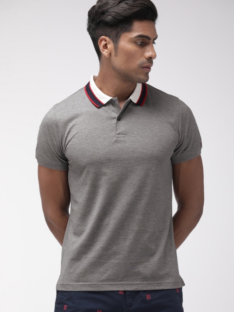 

Tommy Hilfiger Men Grey Melange Solid Tailored Fit Polo Collar T-shirt