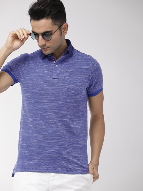 

Tommy Hilfiger Men Blue Self Design Slim Fit Polo Collar T-shirt