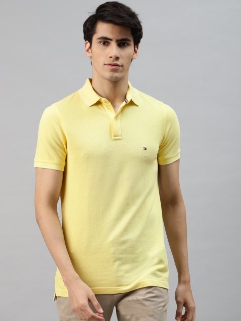 

Tommy Hilfiger Men Yellow Solid Pure Cotton Polo Collar Slim Fit T-shirt
