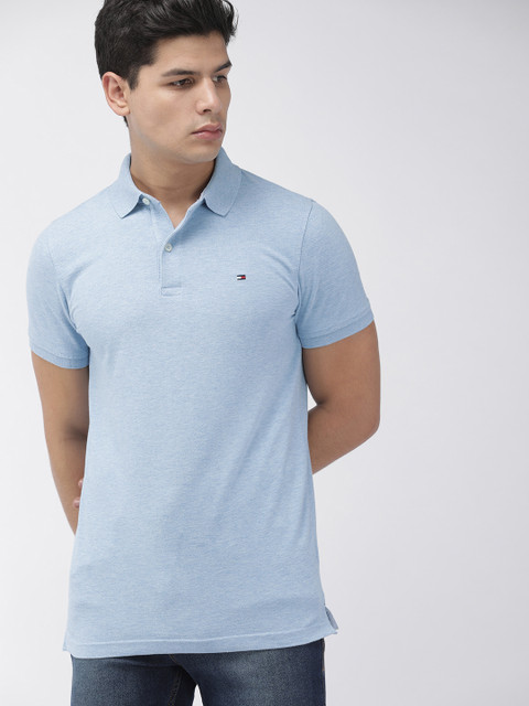 

Tommy Hilfiger Men Blue Slim Fit Solid Polo Collar T-shirt