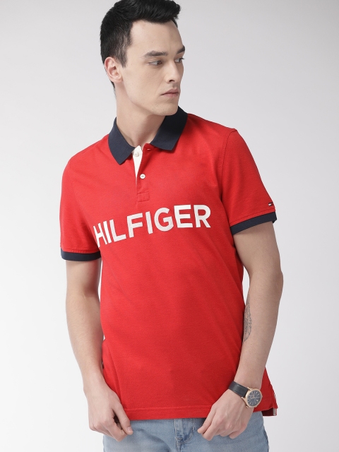 

Tommy Hilfiger Men Red & White Printed Polo Collar T-shirt