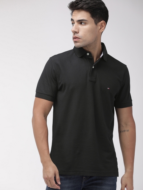 

Tommy Hilfiger Men Black Solid Polo Collar T-shirt