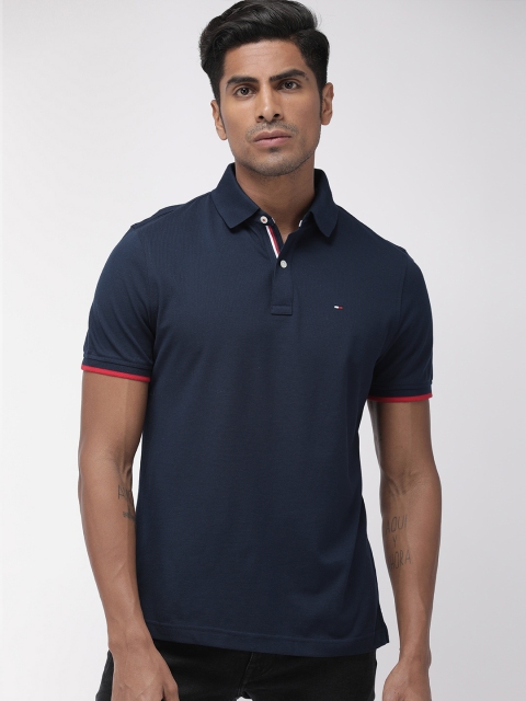 

Tommy Hilfiger Men Navy Blue Solid Polo Collar T-shirt