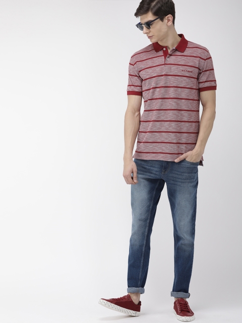 

Tommy Hilfiger Men Maroon Striped Polo Collar T-shirt