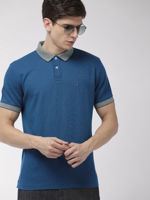 

Tommy Hilfiger Men Teal Blue Solid Regular Fit Polo Collar T-shirt