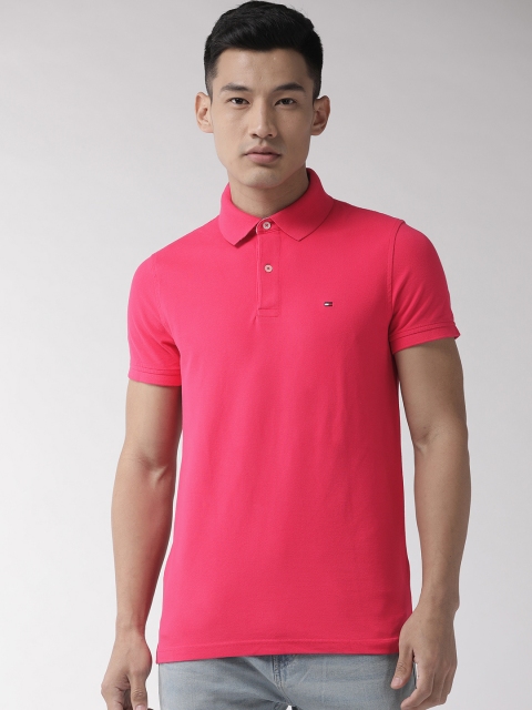 

Tommy Hilfiger Men Pink Solid Slim Fit Polo Collar T-shirt