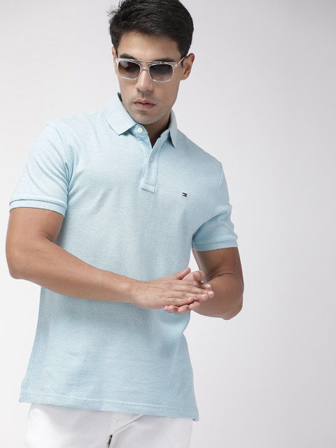 

Tommy Hilfiger Men Blue Solid Custom Fit Polo Collar T-shirt