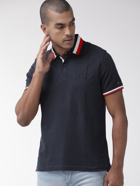 

Tommy Hilfiger Men Navy Blue Solid Polo Collar T-shirt