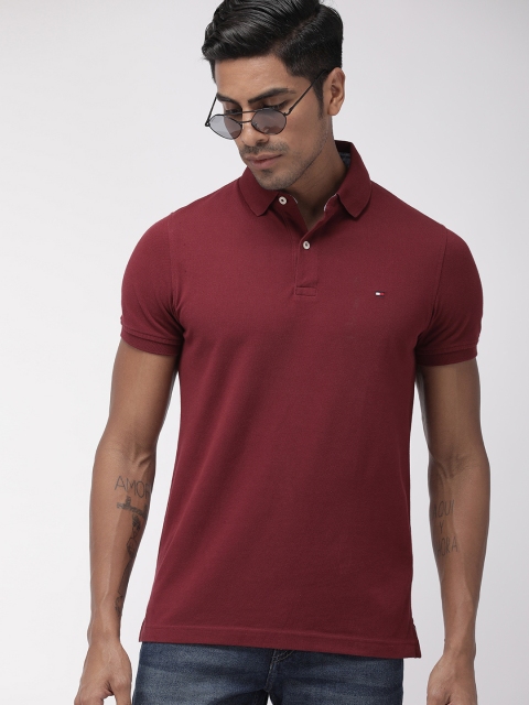 

Tommy Hilfiger Men Maroon Solid Slim Fit Polo Collar T-shirt