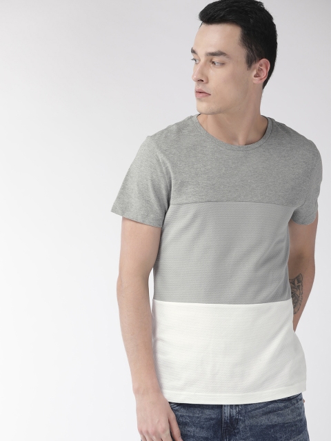 

Tommy Hilfiger Men Grey Melange & White Colourblocked Round Neck T-shirt