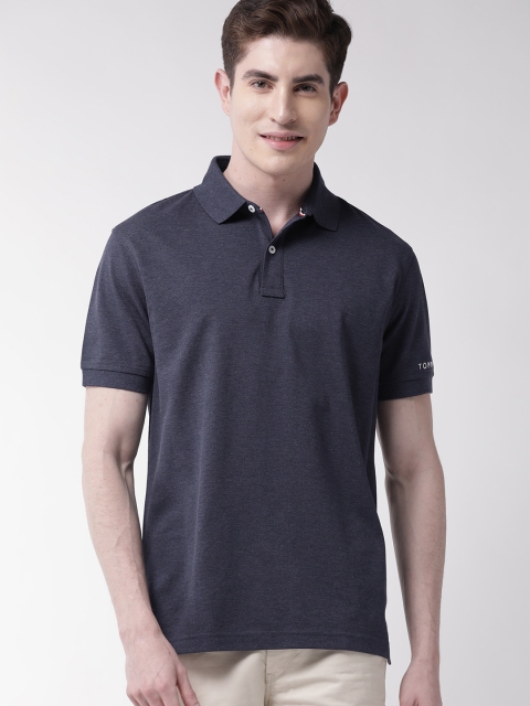 

Tommy Hilfiger Men Navy Blue Solid Polo Collar Pure Cotton T-shirt
