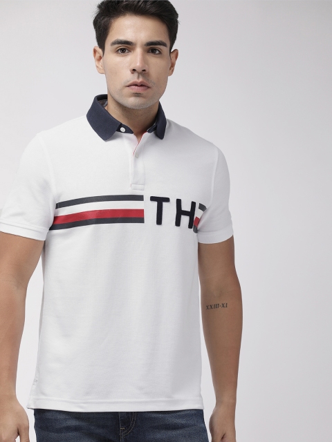 

Tommy Hilfiger Men White Striped Polo Collar T-shirt