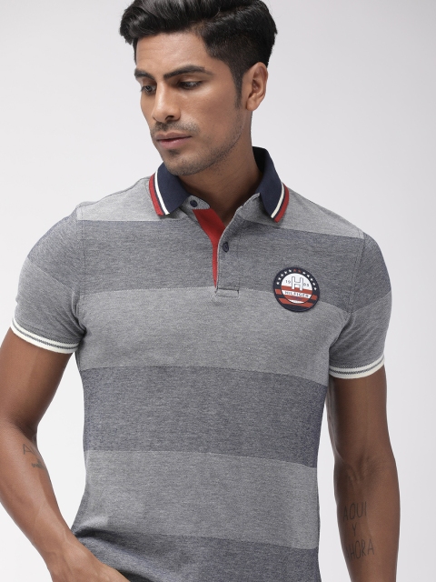 

Tommy Hilfiger Men Navy Blue & Grey Striped Polo Collar T-shirt