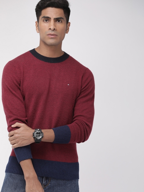 

Tommy Hilfiger Men Maroon Solid Woolen Pullover Sweater