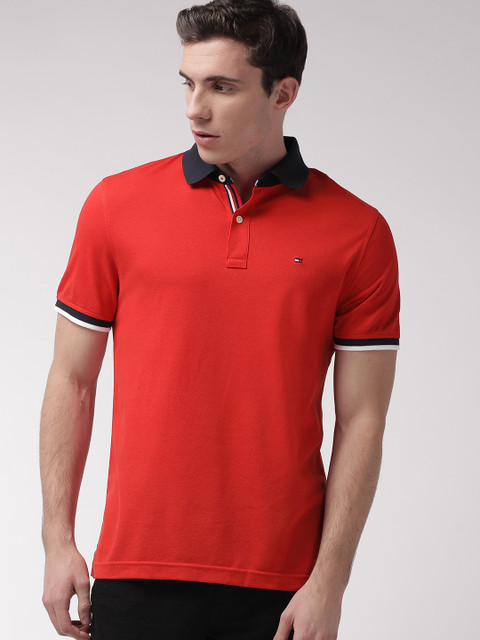

Tommy Hilfiger Men Red Solid Custom Fit Polo Collar T-shirt