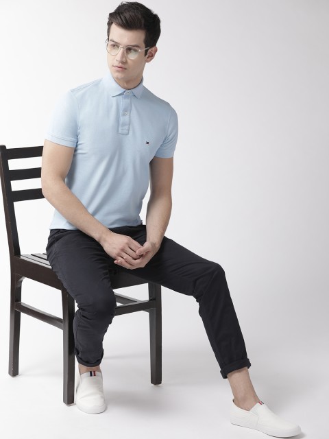 

Tommy Hilfiger Men Blue Solid Polo Collar T-shirt