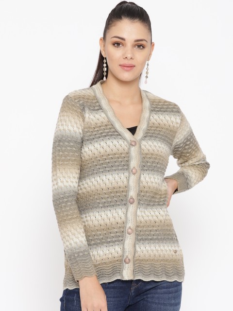 

Duke Women Grey & Cream-Coloured Striped Woollen Sweater