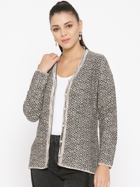 

Duke Stardust Women Black & Beige Self Design Cardigan