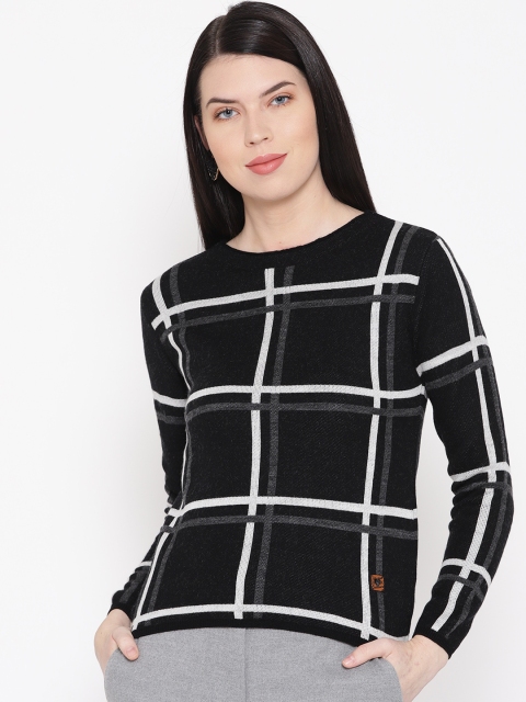 

Duke Women Black & White Checked Woollen Sweater