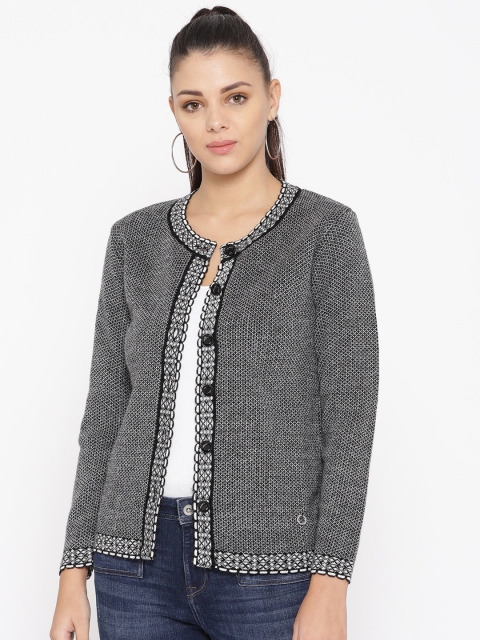 

Duke Women Black & Off-White Self-Design Woollen Cardigan