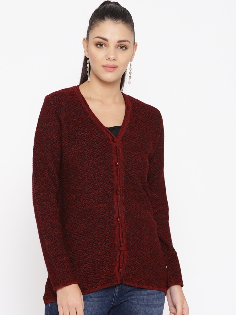 

Duke Women Red & Black Self Design Woollen Cardigan