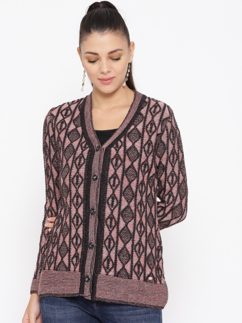 

Duke Stardust Women Pink & Black Self Design Woollen Cardigan