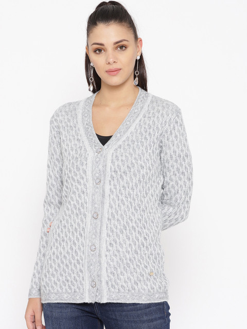 

Duke Stardust Women Grey Melange Woollen Self Design Cardigan