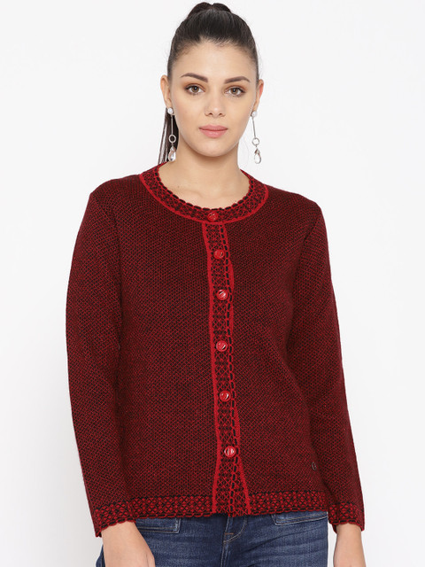 

Duke Women Red & Black Self-Design Woollen Cardigan