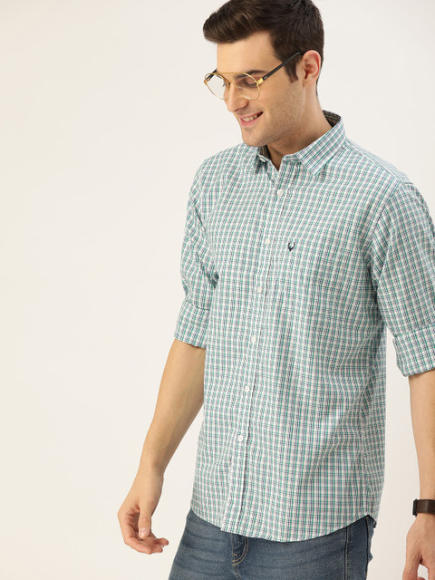 

Allen Solly Men White & Green Sport Slim Fit Checked Casual Shirt