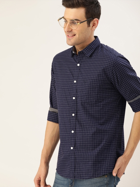 

Allen Solly Men Navy Blue & White Sport Slim Fit Checked Casual Shirt