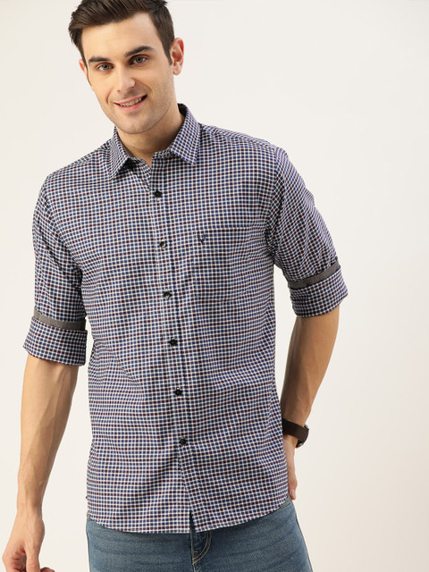 

Allen Solly Men Teal Blue & Maroon Sport Slim Fit Checked Casual Shirt