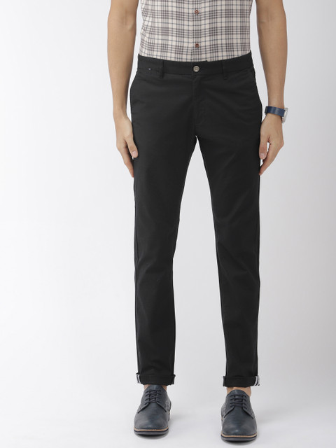 

Indian Terrain Men Black Brooklyn Slim Fit Self Design Regular Trousers
