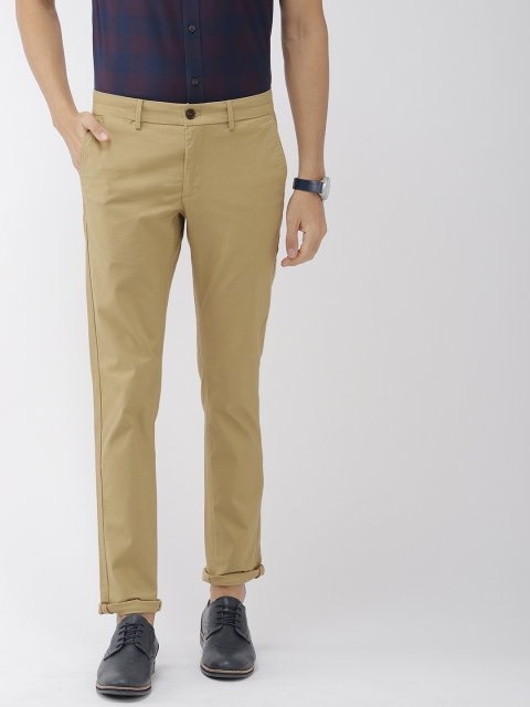 

Indian Terrain Men Khaki Brooklyn Slim Fit Self Striped Smart Casual Regular Trousers