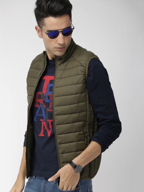 

Indian Terrain Men Olive Green Solid Sleeveless Padded Jacket