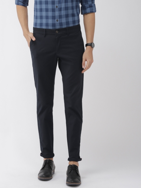 

Indian Terrain Men Navy Blue Brooklyn Slim Fit Self Design Regular Trousers