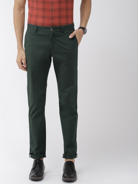 

Indian Terrain Men Olive Green Brooklyn Slim Fit Self-Design Trousers