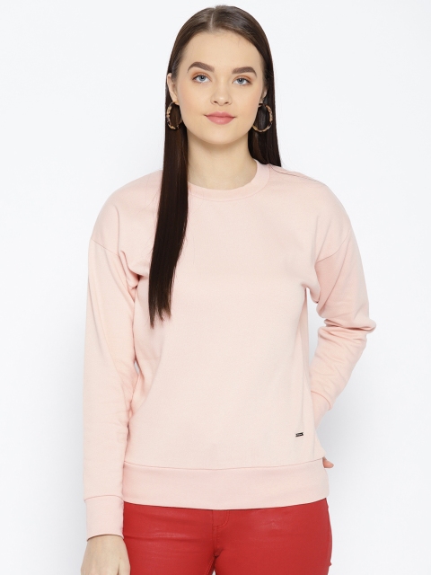 

Van Heusen Woman Peach-Coloured Solid Sweatshirt