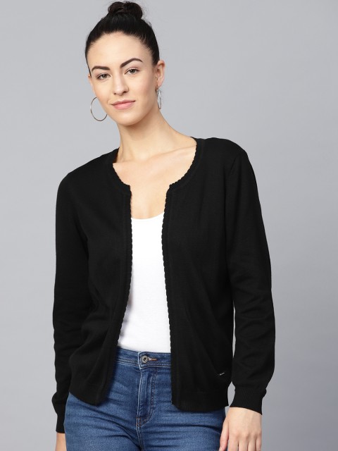 

Van Heusen Woman Women Black Solid Front Open Sweater