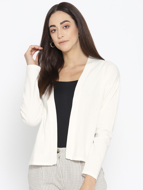 

Van Heusen Woman Women Off-White Solid Open Front Shrug
