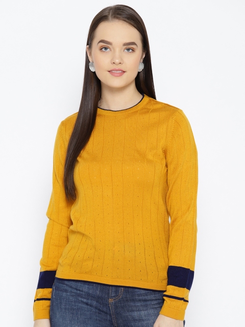 

Van Heusen Woman Women Mustard Yellow Self-Striped Sweater