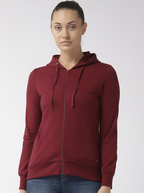 

Park Avenue Women Maroon Solid Hooded Sweatshirt