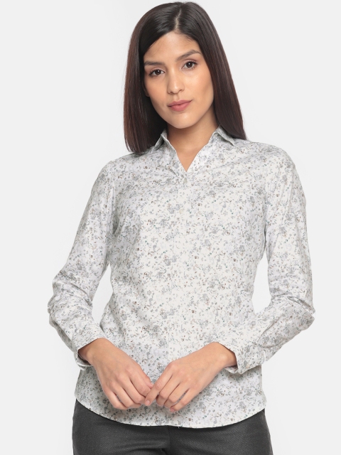 

Park Avenue Women White & Brown Slim Fit Printed Casual Shirt