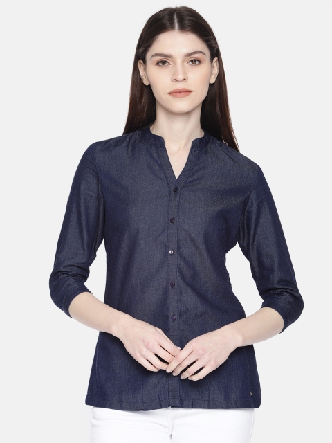 

Park Avenue Women Navy Blue Solid Pure Cotton Shirt Style Pure Cotton Top