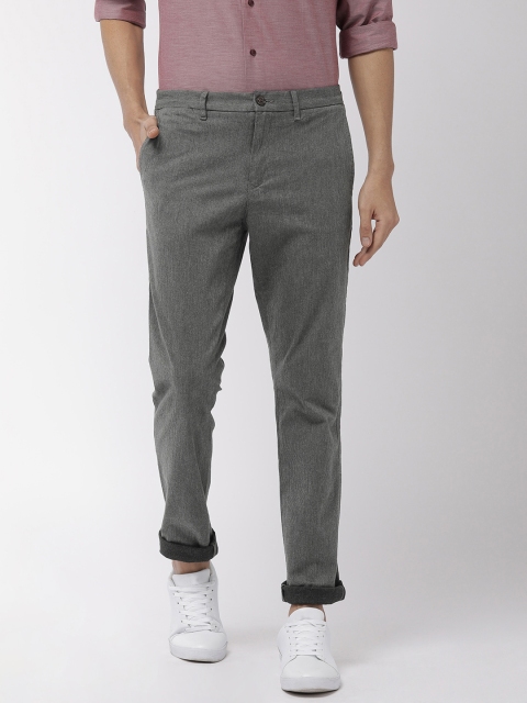 

Tommy Hilfiger Men Grey Bleecker Slim Fit Self-Striped Regular Trousers