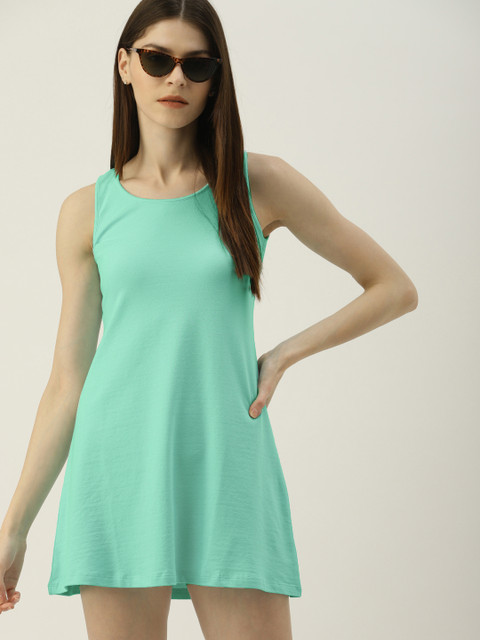

NUSH Women Solid Light Green A-Line Dress