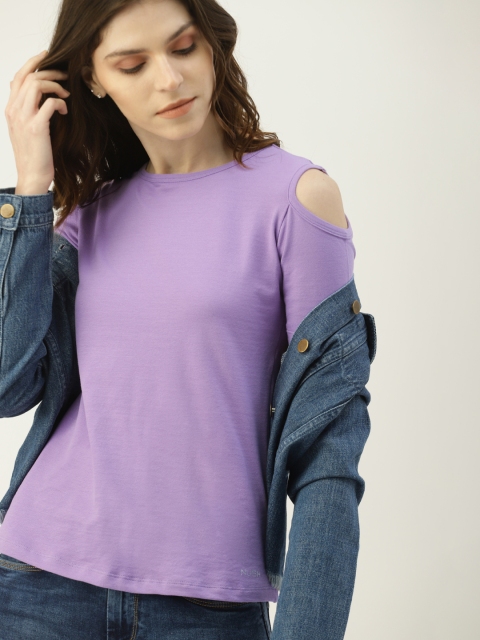 

NUSH Women Purple Solid Cold-Shoulder Top