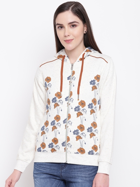 

Monte Carlo Women Off-White & Mustard Brown Printed Hooded Sweatshirt
