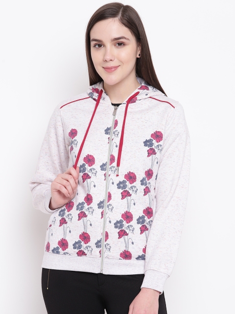 

Monte Carlo Women Off-White & Pink Printed Hooded Sweatshirt